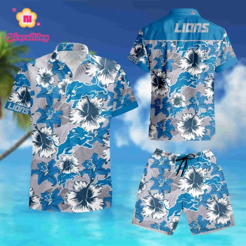 Detroit Lions Hawaiian Shirt Tropical Flower Short Sleeve Slim Fit BodyNfl summer shirt