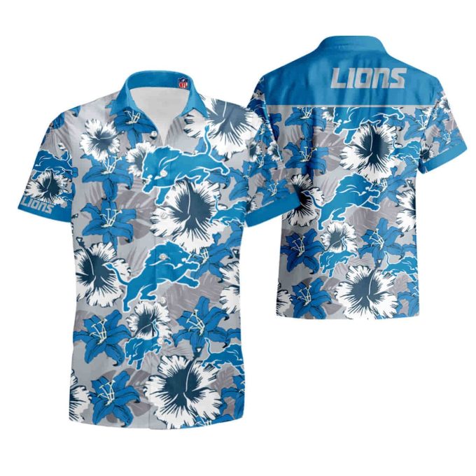 Detroit Lions Hawaiian Shirt Tropical Flower Short Sleeve Slim Fit BodyNfl summer shirt