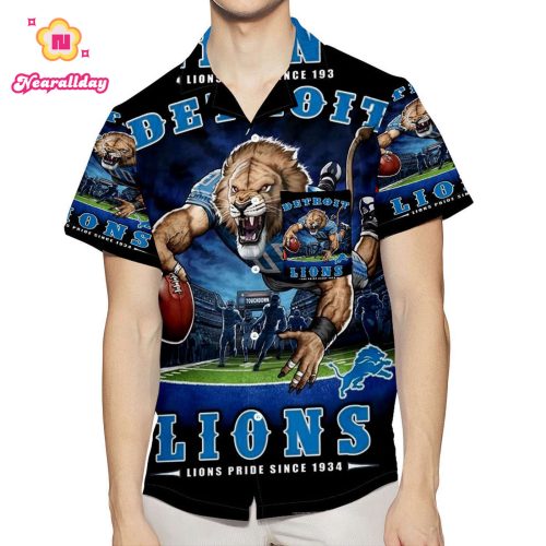 Detroit Lions Mascot 3D All Over Print Summer Beach Hawaiian Shirt With Pocket