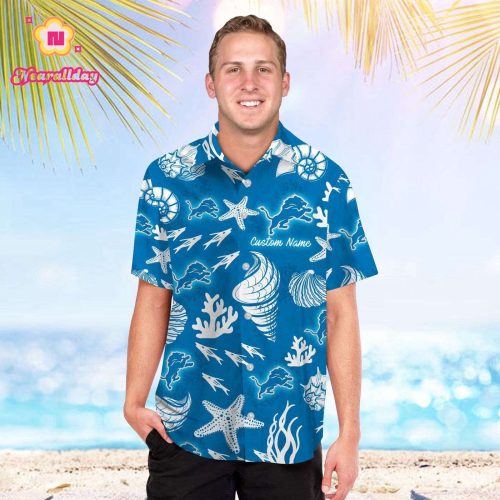 Detroit Lions Name Personalized Short Sleeve Button Up Tropical Aloha Hawaiian Shirt Set for Men Women Kids