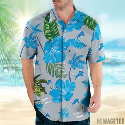 Detroit Lions Nfl Color Hibiscus Button Up Hawaiian Shirt
