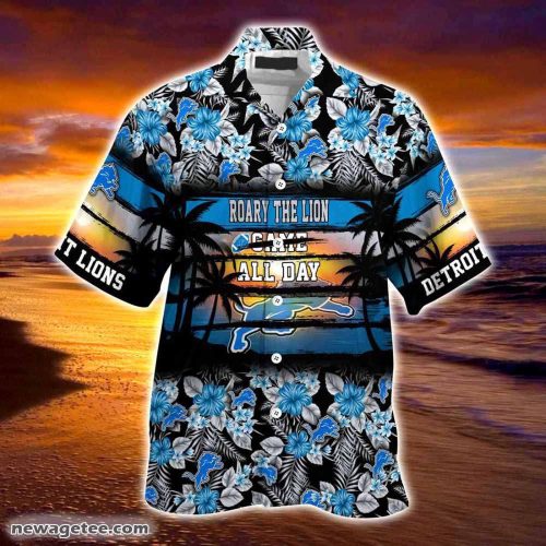 Detroit Lions Nfl Summer Beach Hawaiian Shirt Hibiscus Pattern For Sports Fan