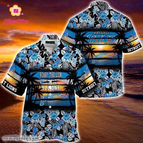 Detroit Lions Nfl Summer Beach Hawaiian Shirt Hibiscus Pattern For Sports Fan