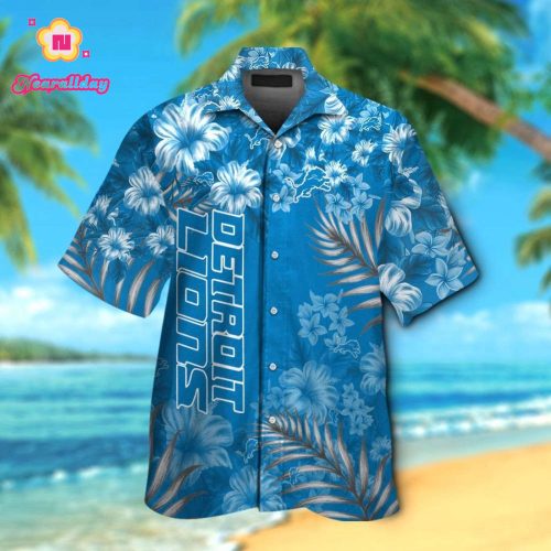 Detroit Lions Short Sleeve Button Up Tropical Aloha Hawaiian Shirt Set for Men Women Kids