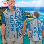 Detroit Lions Short Sleeve Button Up Tropical Aloha Hawaiian Shirt Set for Men Women Kids Gift