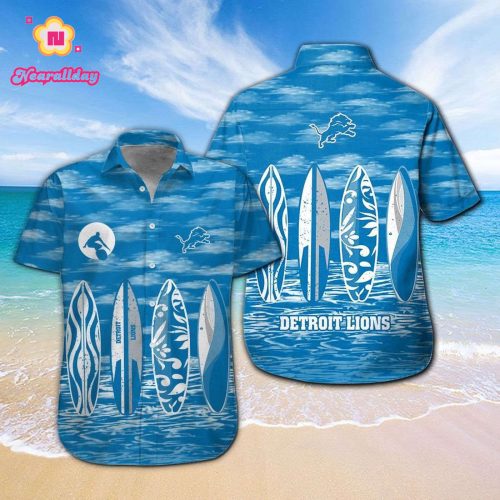 Detroit Lions Short Sleeve Button Up Tropical Aloha Hawaiian Shirt Set for Men Women Kids Gift