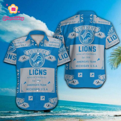 Detroit Lions Short Sleeve Button Up Tropical Aloha Hawaiian Shirt Set for Men Women Kids Gift