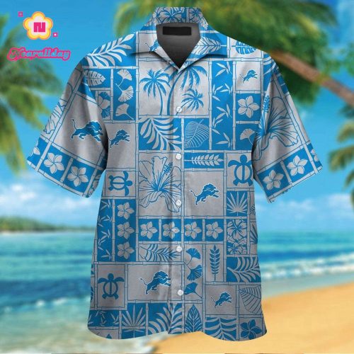 Detroit Lions Short Sleeve Button Up Tropical Aloha Hawaiian Shirt Set for Men Women Kids Gift