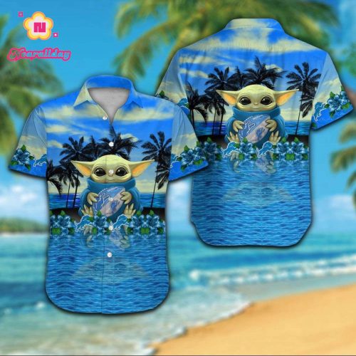 Detroit Lions Short Sleeve Button Up Tropical Aloha Hawaiian Shirt Set for Men Women Kids Gift