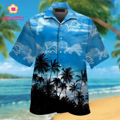 Detroit Lions Short Sleeve Button Up Tropical Aloha Hawaiian Shirt Set for Men Women Kids Gift