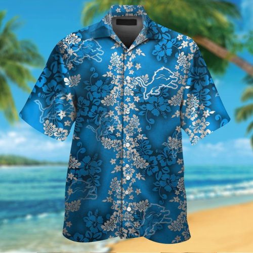 Detroit Lions Short Sleeve Button Up Tropical Aloha Hawaiian Shirt Set for Men Women Kids Gift