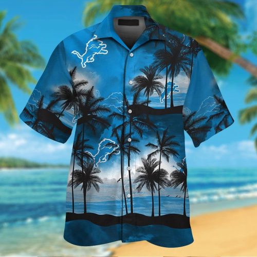 Detroit Lions Short Sleeve Button Up Tropical Aloha Hawaiian Shirt Set for Men Women Kids Gift