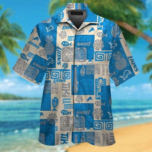 Detroit Lions Short Sleeve Button Up Tropical Aloha Hawaiian Shirt Set for Men Women Kids Gift