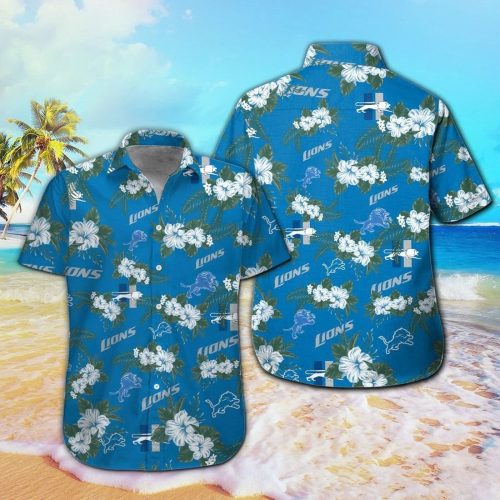 Detroit Lions Short Sleeve Button Up Tropical Aloha Hawaiian Shirt Set for Men Women Kids Gift