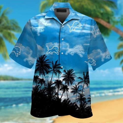 Detroit Lions Short Sleeve Button Up Tropical Aloha Hawaiian Shirt Set for Men Women Kids Gift
