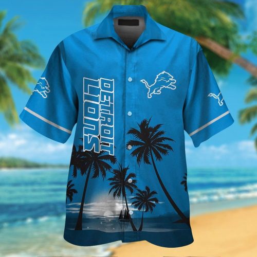 Detroit Lions Short Sleeve Button Up Tropical Aloha Hawaiian Shirt Set for Men Women Kids Gift