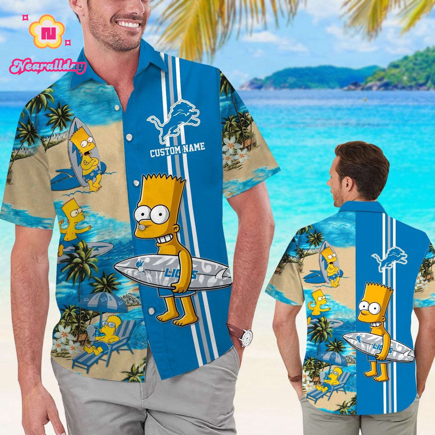 Detroit Lions Simpsons Name Personalized Short Sleeve Button Up Tropical Aloha Hawaiian Shirt Set for Men Women Kids Detroit Lions Simpsons Name Personalized Short Sleeve Button Up Tropical Aloha Hawaiian Shirt Set for Men Women Kids