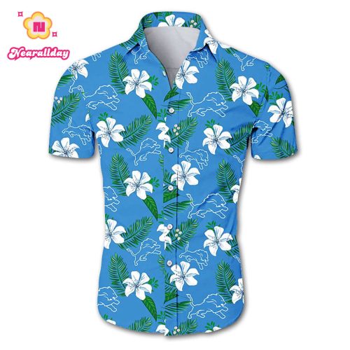 Detroit lions tropical flower Hawaiian Beach Shirt
