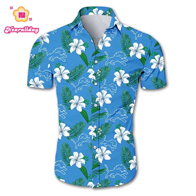 Detroit lions tropical flower Hawaiian Beach Shirt