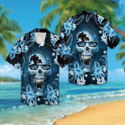 Detroit Lionsskull Short Sleeve Button Up Tropical Aloha Hawaiian Shirt Set for Men Women Kids Gift