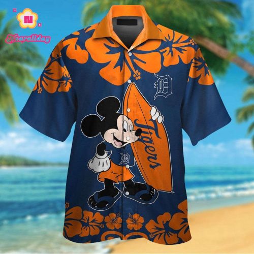 Detroit Tigers Mickey Mouse Hawaiian Shirt Set for Men Women Kids