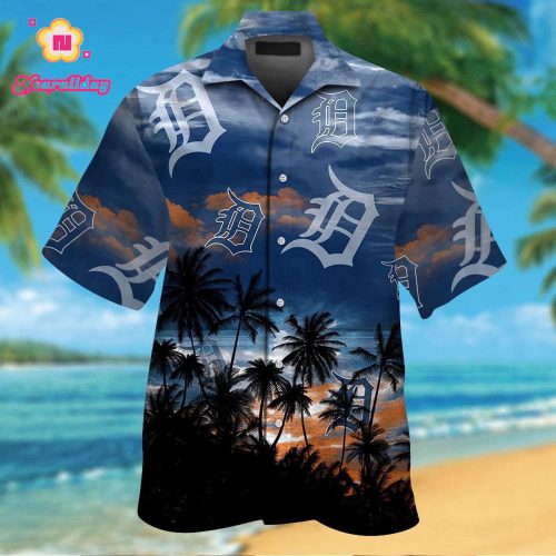 Detroit Tigers Tropical Aloha Hawaiian Shirt Set Men Women Kids MTE02