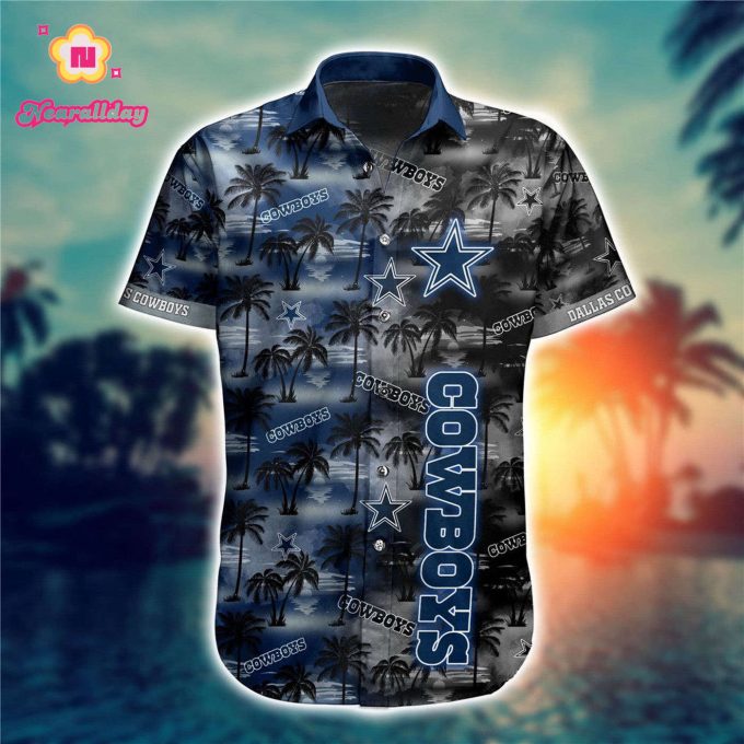 Gift For Fans, Dallas Cowboys Palm Tree Pattern 3D Hawaiian Shirt