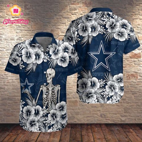 Gift For Fans, Dallas Cowboys Skeleton and Flower 3D Hawaiian Shirt