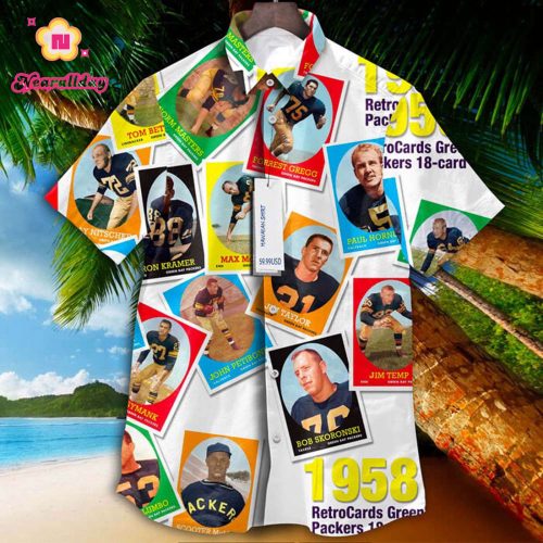 Green Bay Packers 1958 Retrocards Set Vintage Aloha Hawaiian Shirt
