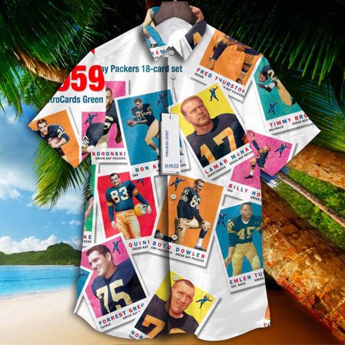 Green Bay Packers 1959 Retrocards Set Vintage Aloha Hawaiian Shirt