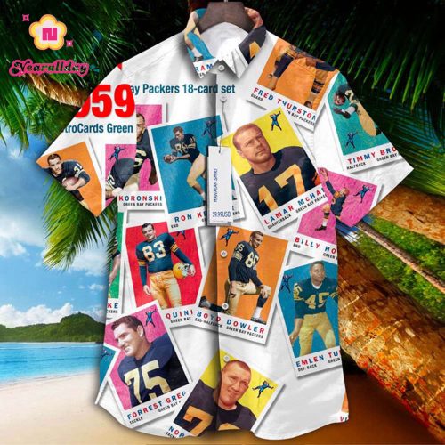 Green Bay Packers 1959 Retrocards Set Vintage Aloha Hawaiian Shirt