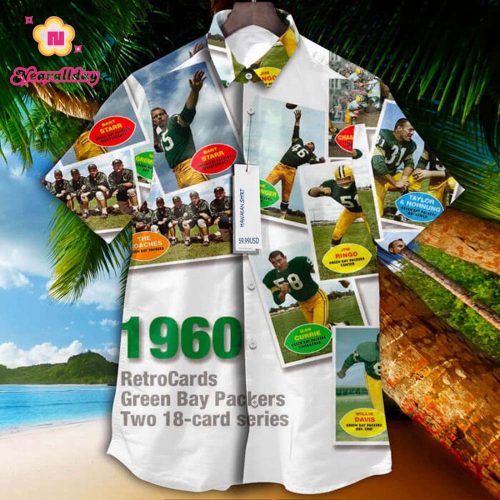 Green Bay Packers 1960 Retrocards Set Vintage Aloha Hawaiian Shirt