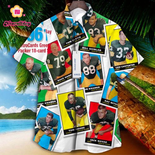 Green Bay Packers 1961 Retrocards Set Vintage Aloha Hawaiian Shirt