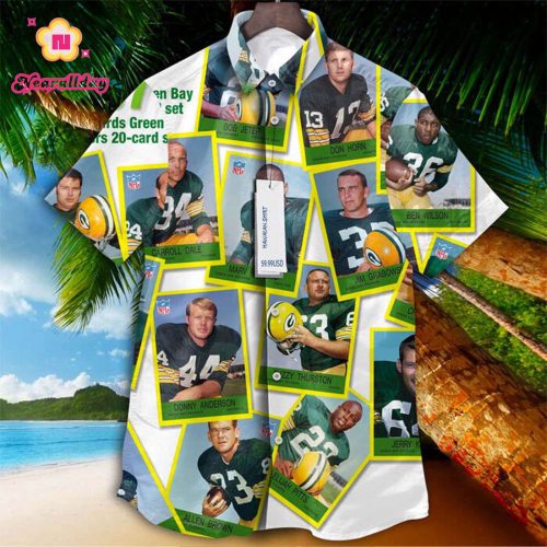 Green Bay Packers 1967 Retro Cards Vintage Aloha Hawaiian Shirt