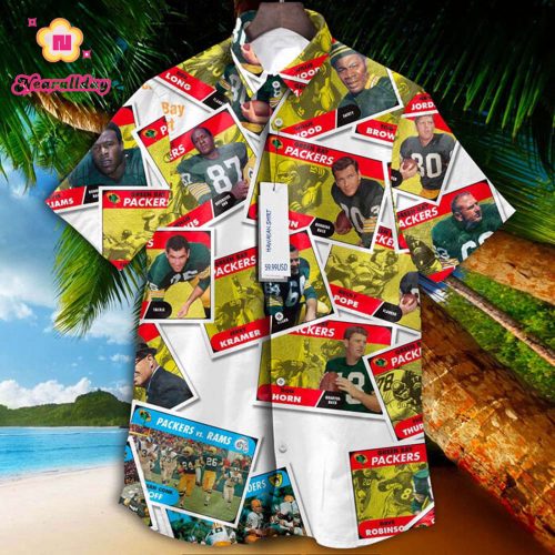Green Bay Packers 1968 Retrocards Set Vintage Aloha Hawaiian Shirt
