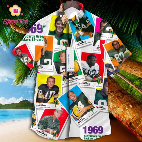 Green Bay Packers 1969 Retrocards Set Vintage Aloha Hawaiian Shirt