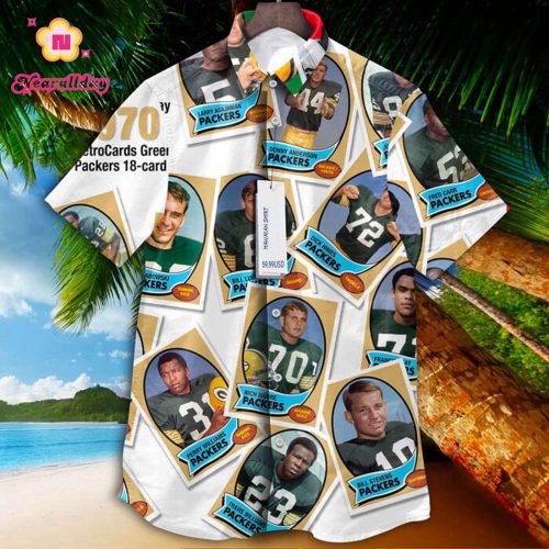 Green Bay Packers 1970 Retrocards Set Vintage Aloha Hawaiian Shirt