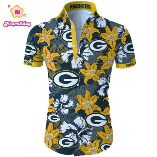 Green bay packers tropical flower Hawaiian Beach Shirt