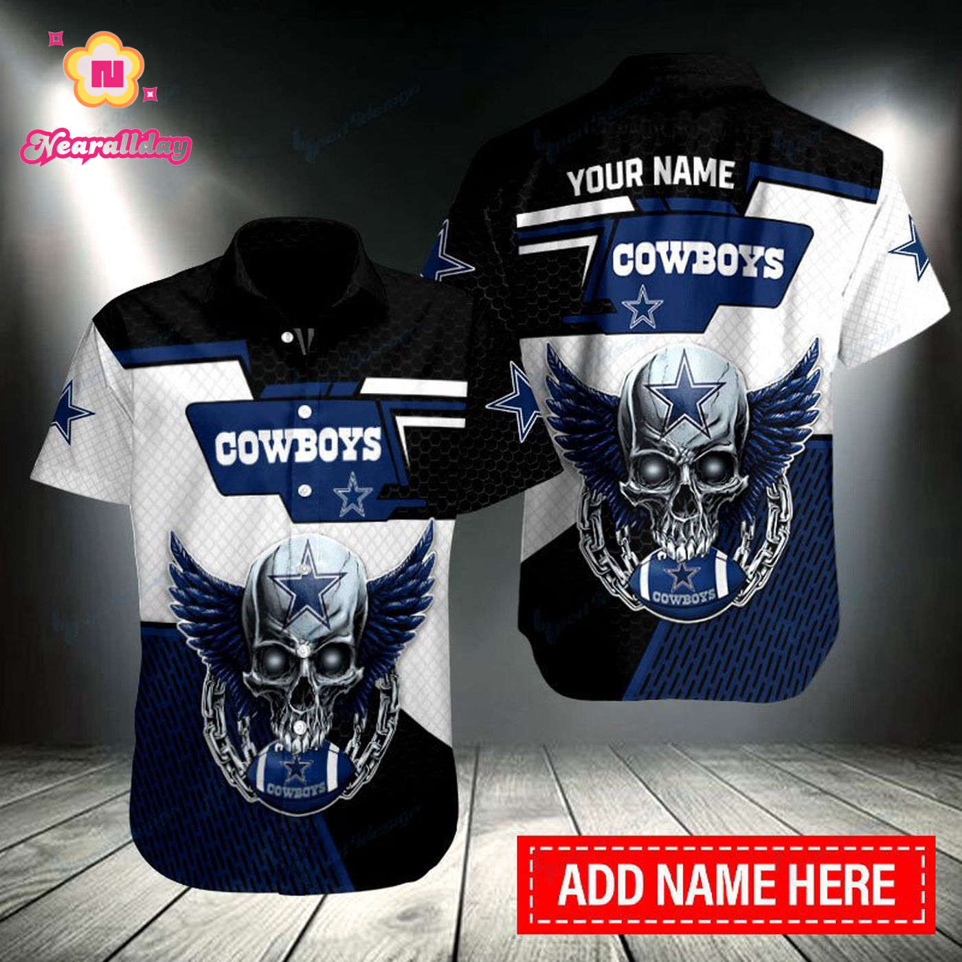 High Quality Personalized Dallas Cowboys Wings Skull 3D Hawaiian Shirt High Quality Personalized Dallas Cowboys Wings Skull 3D Hawaiian Shirt