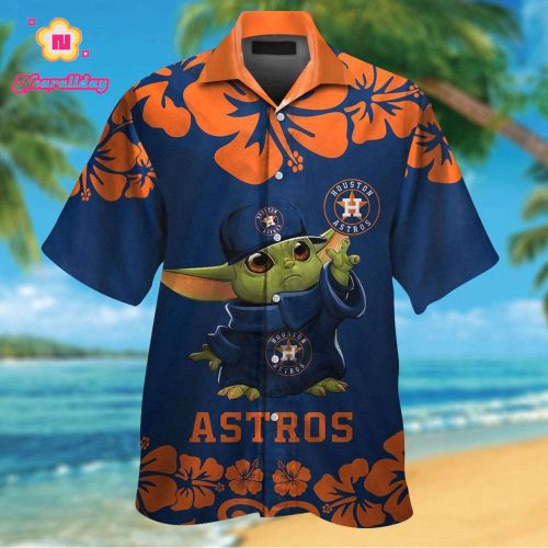 Houston Astros Baby Yoda Hawaiian Shirt Set for Men Women & Kids – Short Sleeve Button Up Tropical Aloha Style