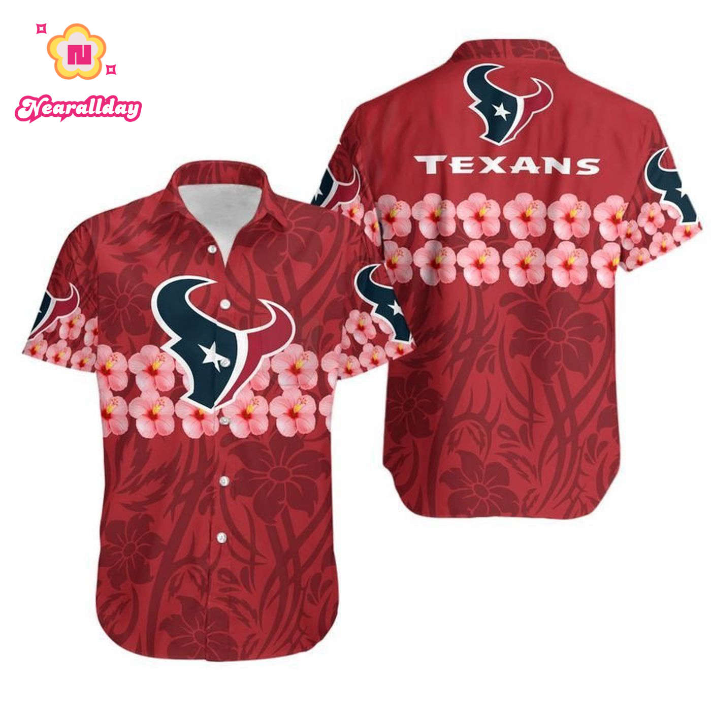 Houston Texans Flower and Logo Hawaii Shirt Summer Collecti Houston Texans Flower and Logo Hawaii Shirt Summer Collecti