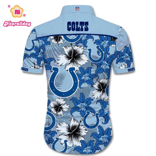Indianapolis Colts Hawaiian Shirt Tropical Flower Short Sleeve