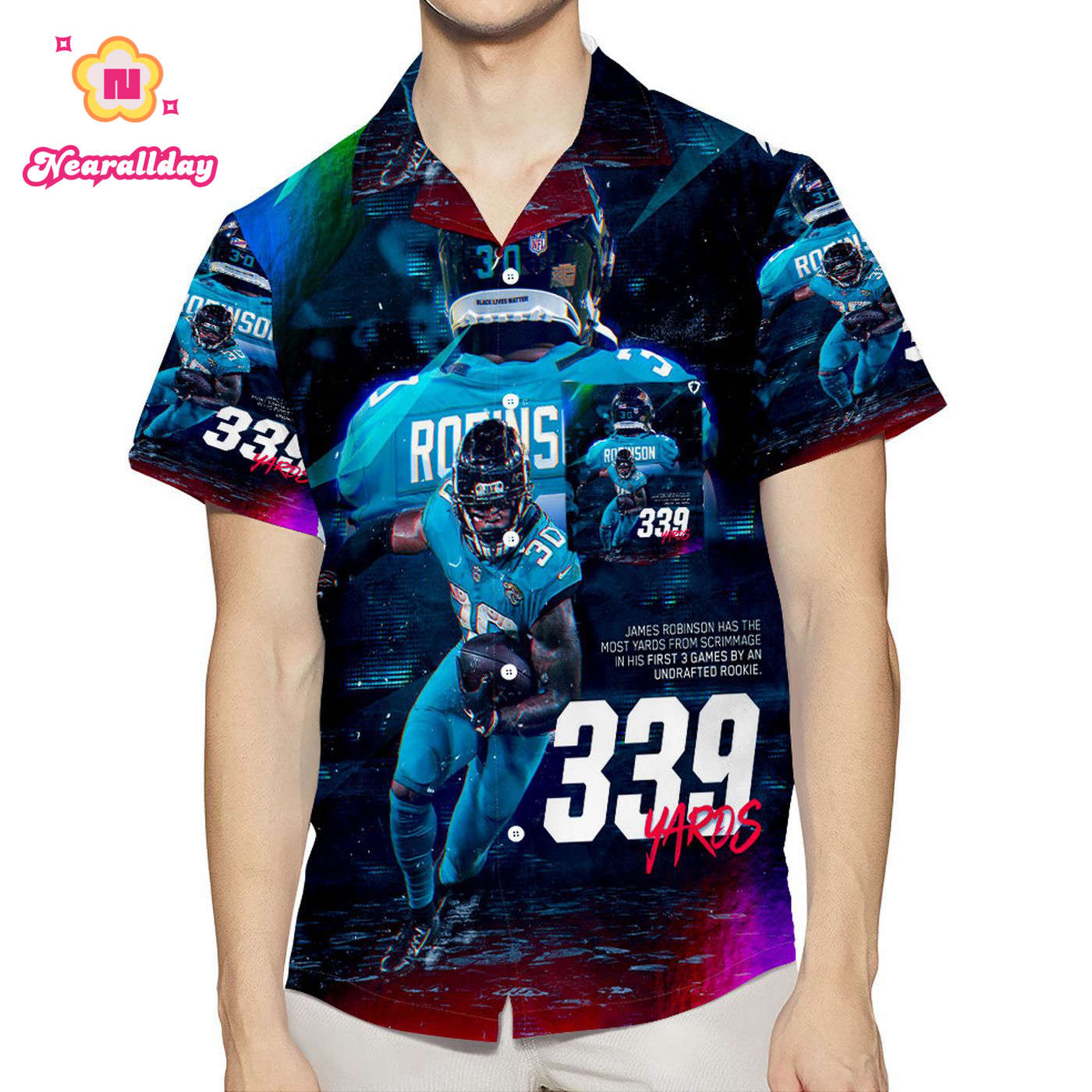 Jacksonville Jaguars James Robinson 30 v3 3D All Over Print Summer Beach Hawaiian Shirt With Pocket Jacksonville Jaguars James Robinson 30 v3 3D All Over Print Summer Beach Hawaiian Shirt With Pocket