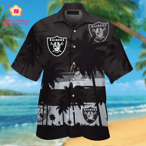 Las Vegas Raiders Short Sleeve Button Up Tropical Aloha Hawaiian Shirt Set for Men Women Kids Gift