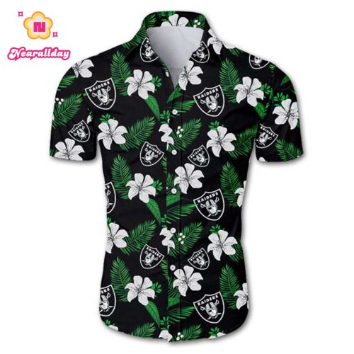 Las vegas raiders tropical flower Hawaiian Beach Shirt