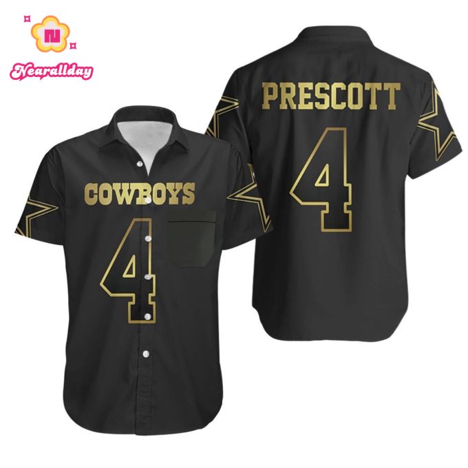 Limited Dallas Cowboys 4 Prescott Golden Black 3D Hawaiian Shirt