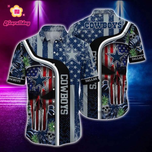 Limited Dallas Cowboys Skull US Flag Hawaiian Shirt