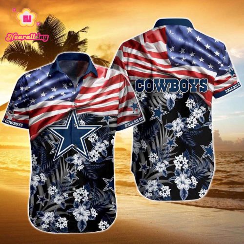 Limited Dallas Cowboys US Flag With Flower Pattern Hawaiian Shirt