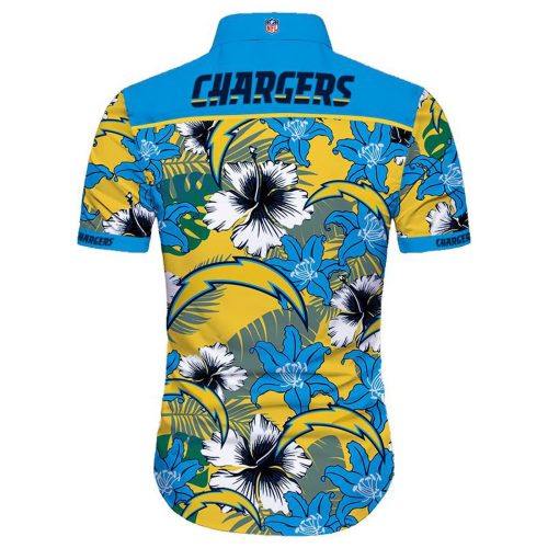 Los Angeles Chargers Hawaiian Shirt Tropical Flower Short Sleeve