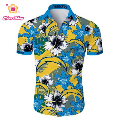 Los Angeles Chargers Hawaiian Shirt Tropical Flower Short Sleeve